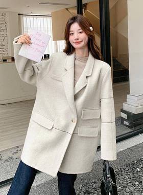 灰新白色小个羊子绒b229-831大衣女2外025冬款法式宽松减龄高级感