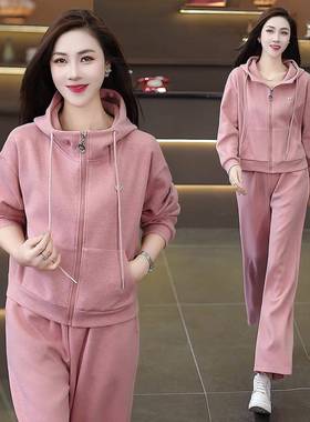 运动服套55-56192女春系秋205新款感早秋韩穿搭连帽卫衣休闲两件