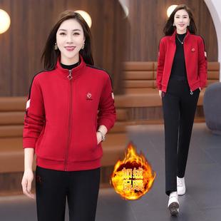 时尚 2厚妈025新款 洋气妈休闲98345445立领卫衣 女冬季 加绒加运套装