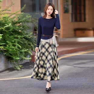 时衫尚套装2025秋季新1款女装针织格纹显瘦身裙两件套AB25152-裙A