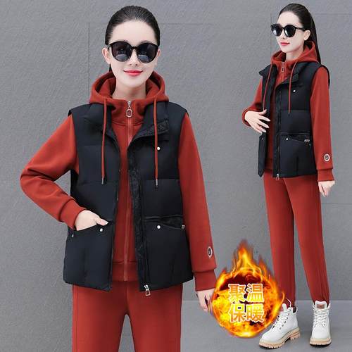 冬运动套装女2季023新款加绒加厚休74174295闲服松大码马甲卫衣三