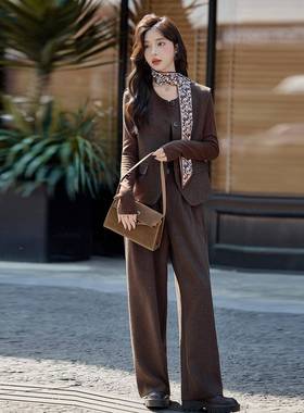 时尚套ME860-09装2025秋装新款件马甲阔三腿M裤减龄气质穿搭套配