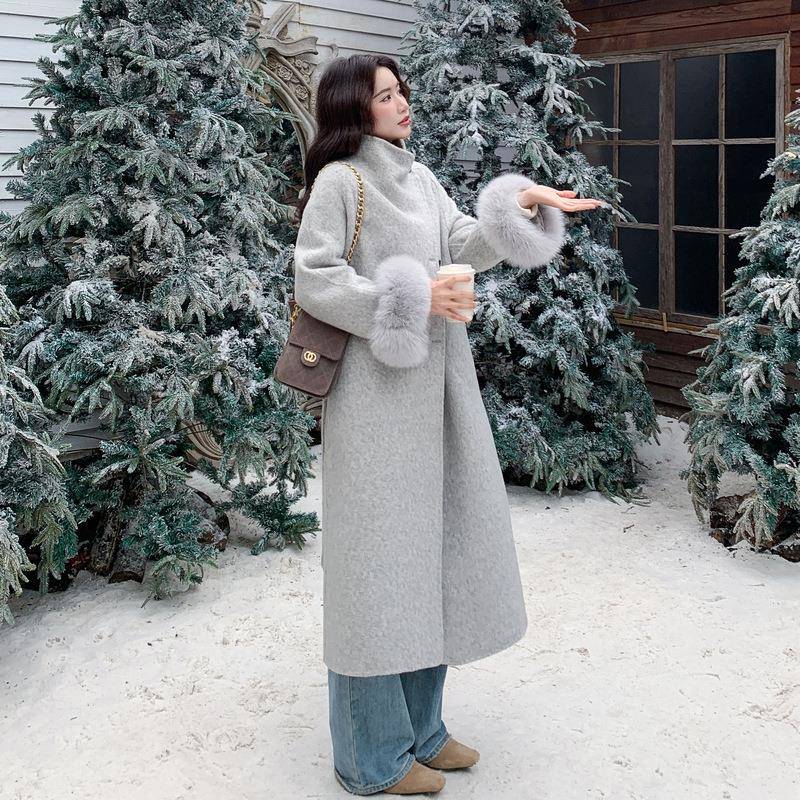 高级感灰2B141-96色毛拼接双面呢羊毛2大衣女秋冬02新5款真设计感