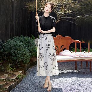 新式改国风连衣裙良RX9112套装女夏新款中印半身裙子花两件套