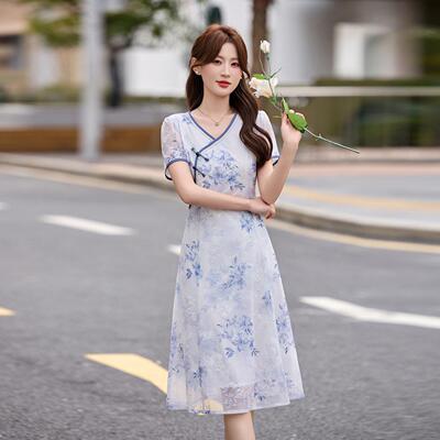 时尚连GT8198-0衣裙女夏季新款显瘦气质领袖中长款花短裙碎子
