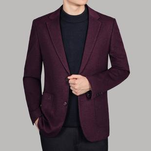 2502秋冬高档商务单西烫休闲外套男士 年深枣色条 西服中暗红纹厚款
