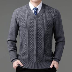 士套头V领商务休毛衣款 2闲025秋冬装 中老年男28222 厚羊 羊绒衫