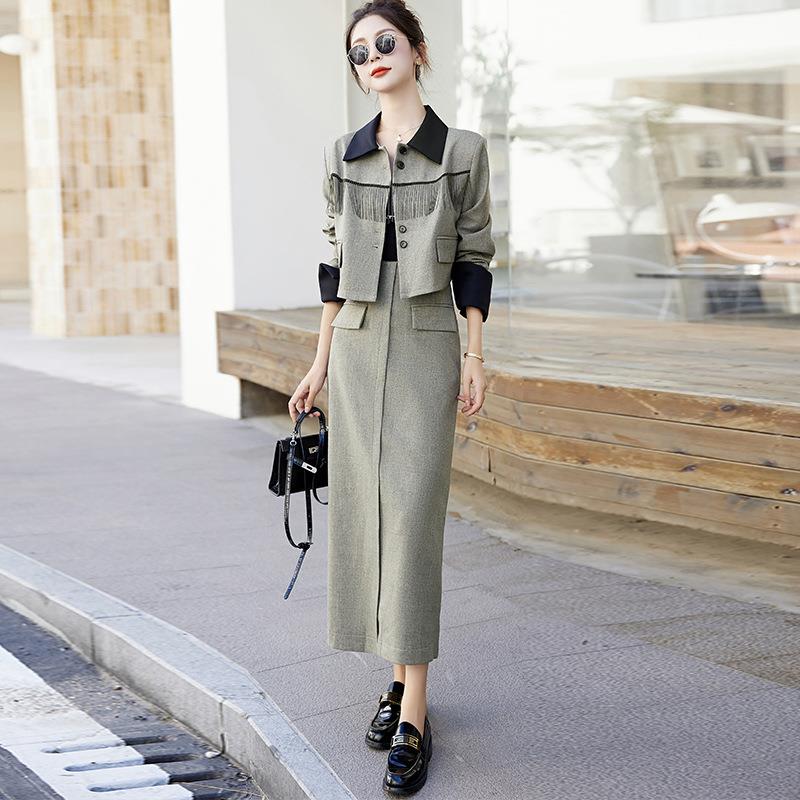 春款高级秋感西装外两ZYI8908R件连衣裙女时尚套流行小香风高端套