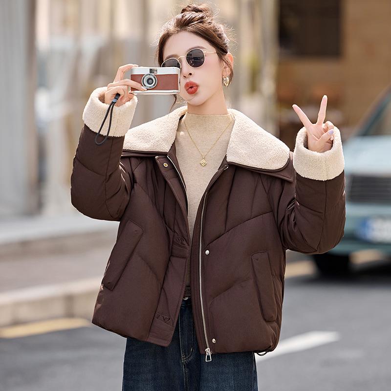 羊羔毛大翻仿领外套女205冬新X款新款2宽松保暖时尚羽绒服YYX8652