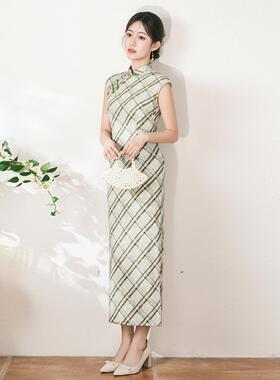夏杭连派风季SY6024-0新中式新款年轻高端款格子日常旗袍女衣裙