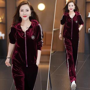 运套装女新风款早秋韩版宽松慵动懒卫衣金丝休闲82191755绒服两件