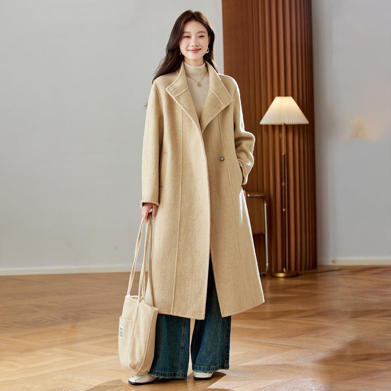 韩系长款过膝双呢羊ZYI5132J毛大衣女2025小个宽松气冬质羊子毛面