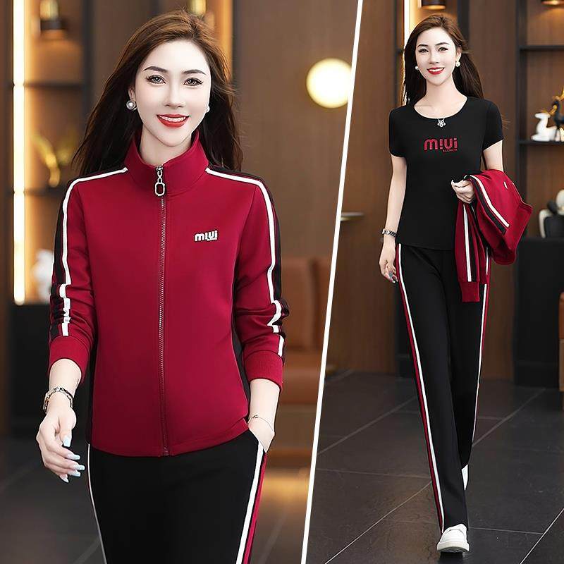运96895532动服套装女春2年25新款时尚洋气中妈妈长袖卫秋衣阔腿