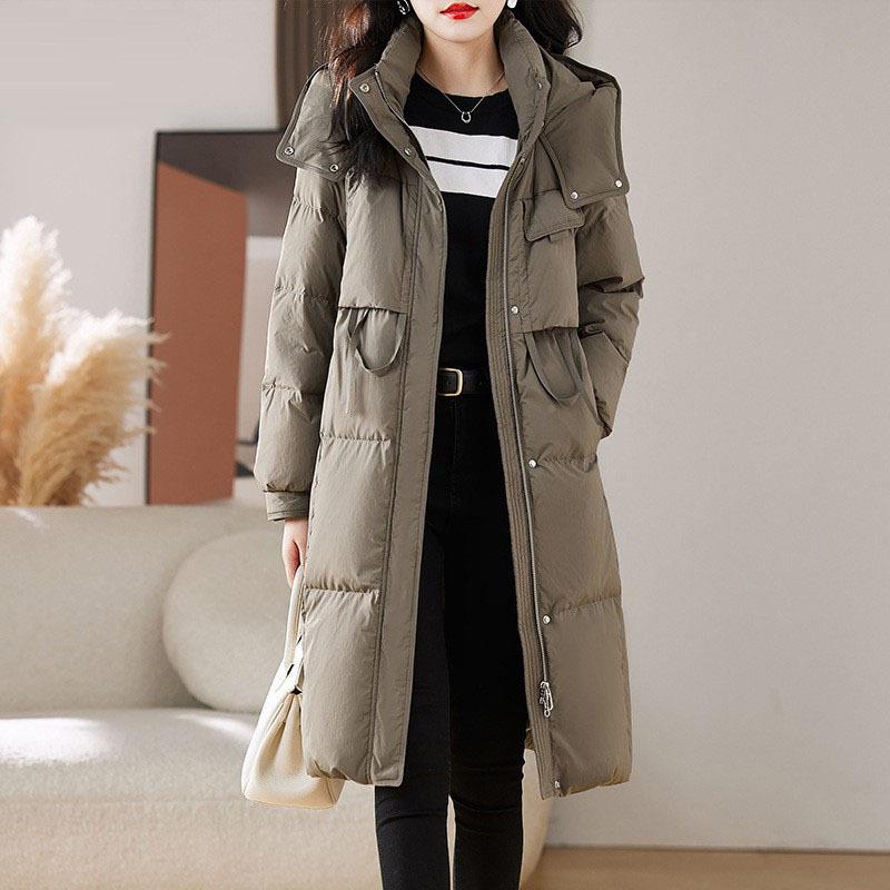 羽绒服女膝冬中长2024新款韩版高端ZHANG623加厚过白卸鸭绒连帽款