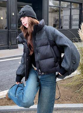 灰色冬今年超流行的拼接D115-C83风短款羽绒服女2025子新款小季个