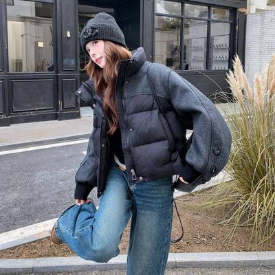 灰色冬今年超流行的拼接D115-C83风短款羽绒服女2025子新款小季个