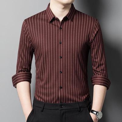 现9103-332货高档务品牌024春装中年男士商闲男羊2绒竖条纹长袖衬