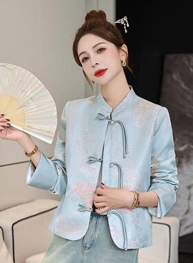 YH2619-0新中式中国风套女绣2Y025春新款立领休闲提花刺盘扣上衣