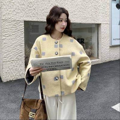 色碎花短款新毛呢黄外套女秋冬2025款小爆款流行巨好看大衣c117-1