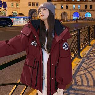白红色工装羽绒服女202绒5冬季款韩版宽松C085-Q86设计感i新ns小