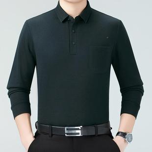 装 205秋冬新款 P羊绒爸爸袖 中年长宽O松5600 翻领纯色体桖P T恤男士