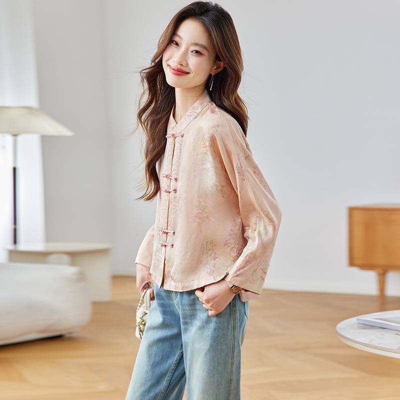 025春季新款女SP6056-0装新中式国风盘扣提花立领时尚0百套2搭外