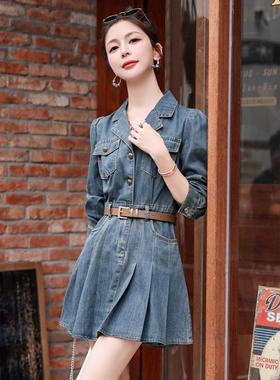小个牛仔连衣2裙女款ZYIN86832子04秋新款韩短版复古色时髦减龄百