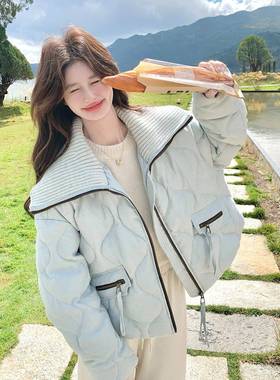 韩系冬轻薄洋气羽绒服女看202新款小个子短款巨好52B142-18蓝色白