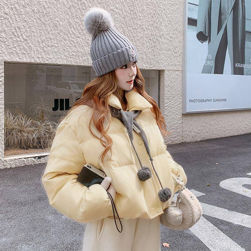 巨好看蓝色短款立冬领羽绒服女龄2025新韩系减小个款子白鸭D113-C