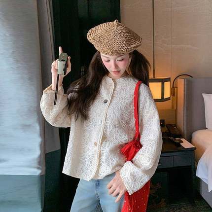 米白蕾丝外套女春季系225韩0休闲色设计感小ZOU8608R众甜美温柔国