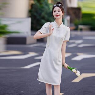 夏装新款长中款提花裙W5532时显尚修身瘦子旗袍新中式连衣裙