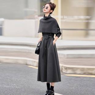 流计行穿搭女神ZYI2630F范 秋季 时尚 设裙感针织披肩字连衣2025新款