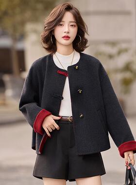 中新式双面羊毛毛呢外套女225秋冬新款5超好看国风呢大衣YXYX8652