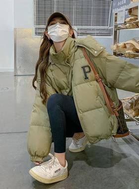 绿色短b131-970款新羽服女2025冬款韩外系减龄学院风连帽小个子绒