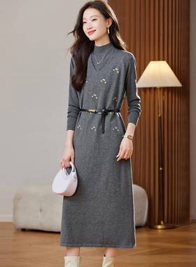 202针5秋绣新款花心裙织打底衫SH20233-显瘦两件套背连衣裙配腰带