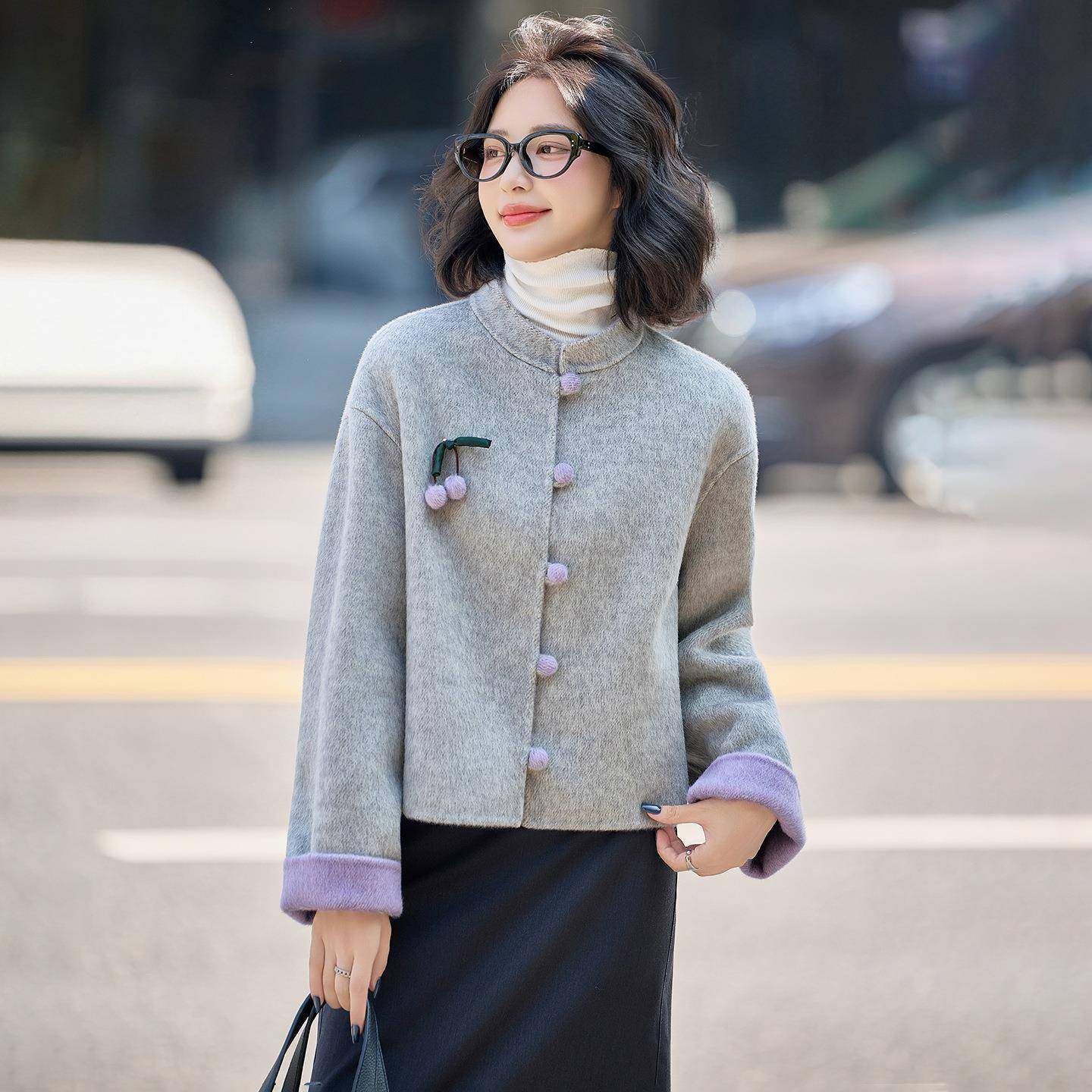 新中式国风双面羊毛大衣女风2025冬小香质修秋身气毛呢外套 MEME7