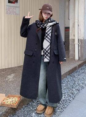 韩系蓝色翻D145-Y88双面绒大衣女202领5新款时髦减冬龄气质保羊暖