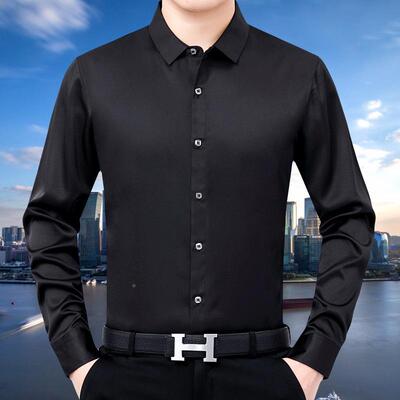 200008-R2秋青季新款商务中年男士职业装长袖衬光衫爸爸装丝棉纯