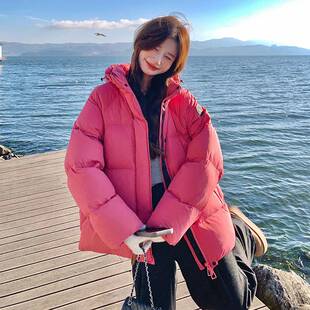 玫粉色白绒鸭炸街羽绒服外女系冬季新款韩连帽b159-730加厚小个子