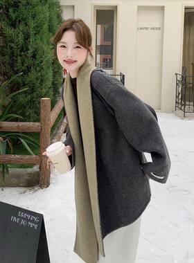 高感款灰色披肩双面羊绒新大衣女2022B148-995秋冬季级款显瘦保暖