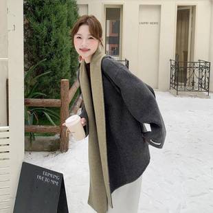 级款 995秋冬季 显瘦保暖 灰色披肩双面羊绒新大衣女2022B148 高感款