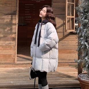 针蓝织连帽浅色羽绒中服B306-AW1女2外025冬季新款长款减龄白鸭绒