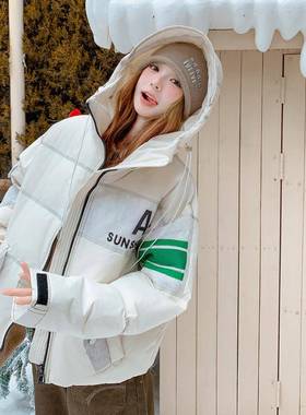 白色系装风短款连帽米羽绒服C155-977女2025冬新韩款保暖加厚白鸭