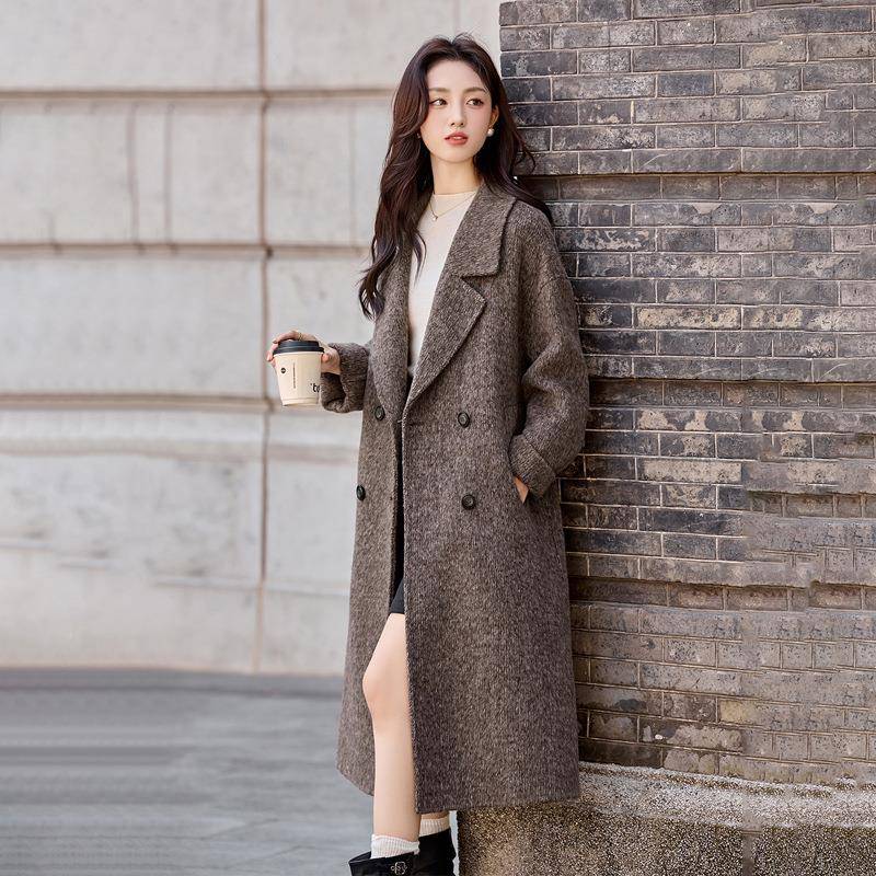 紫色呢年轻款双面羊毛子大衣女款202新5装款深秋冬ZYI5121J高级感