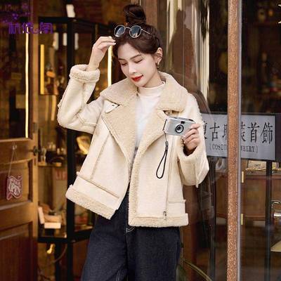 皮毛一新鹿皮绒羊羔毛外套ZZI5372R女224款冬体季洋气短款加厚机