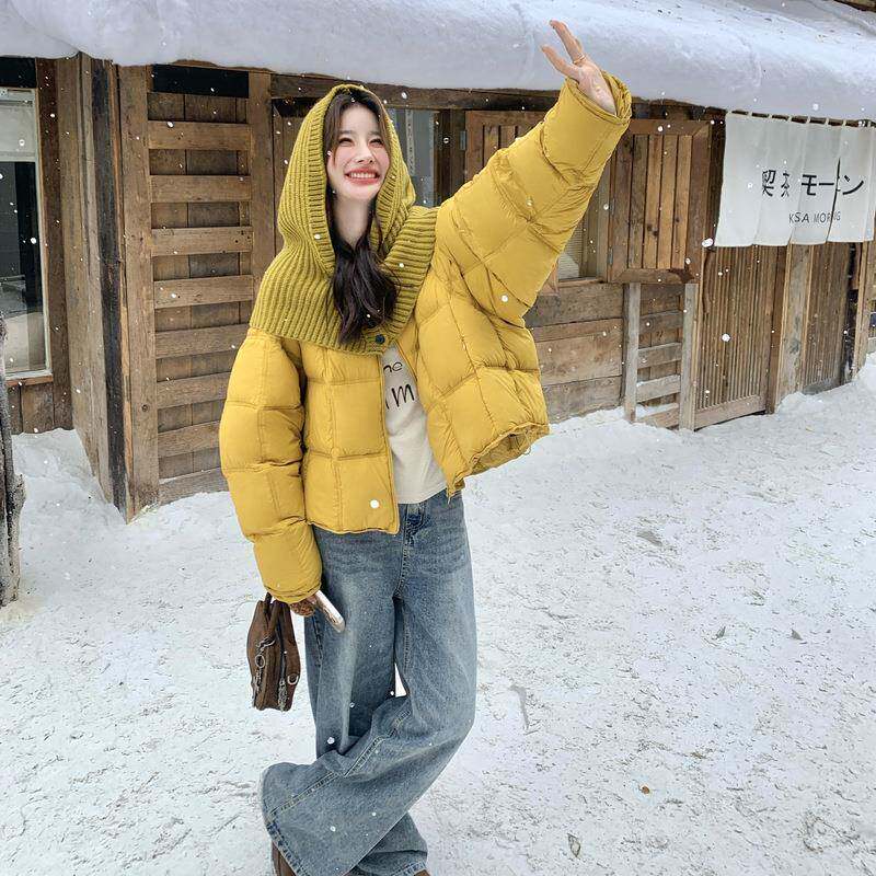 黄色韩系针织连C117-181帽款羽绒0服女225冬小个0子短减龄保暖9白