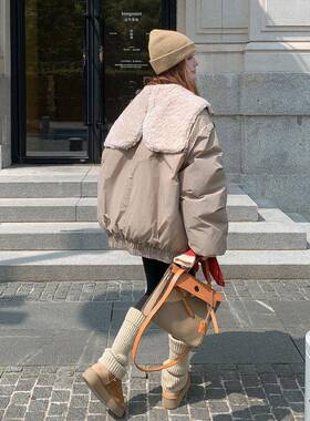 卡其色韩系羊C172-D25羔毛连绒帽派克羽服女2025冬季保暖厚09白鸭