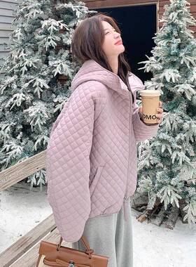 韩系C176-526菱格紫色羽绒服白外面套女入冬025新2款轻薄鸭绒保暖