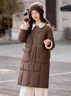 205冬季新款2韩女版拼接保暖棉服长款小翻中领设计女式棉衣HMHM85