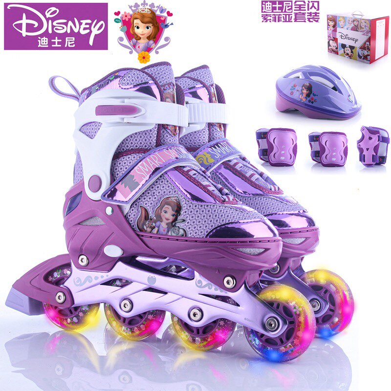 迪士尼轮滑鞋冰雪奇缘艾莎公主蜘蛛侠专业卡通儿童全闪儿童溜冰鞋